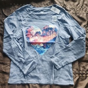 Long sleeve shirt for a girl in size 10-12 in blue color with heart